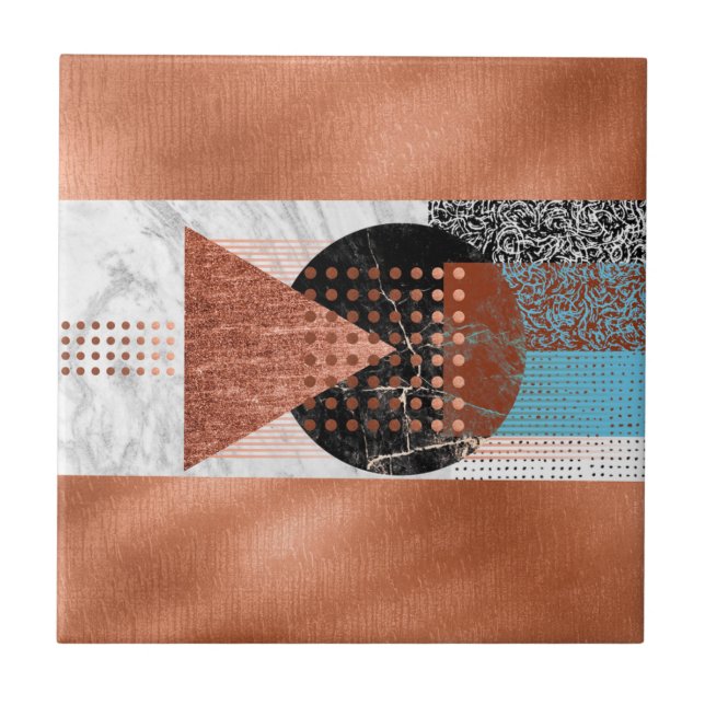 Azulejo De Cerâmica Padrões Geométricos do Azul Negro de Cobre Moderno (Frente)