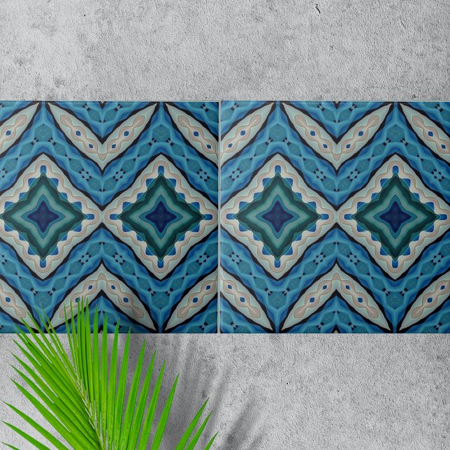 Azulejo De Cerâmica Padrões Geométricos do Mosaico Azul e bege (Criador carregado)