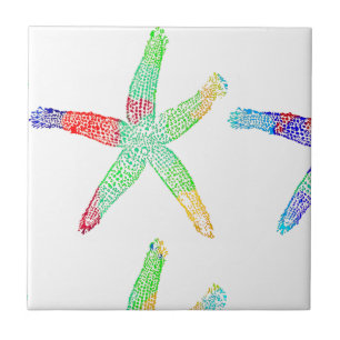Azulejo De Cerâmica Padrões multicolores de Starfish Coastal Beach Mo