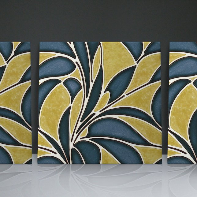 Azulejo De Cerâmica Padrões orgânicos azuis e amarelos (Criador carregado)