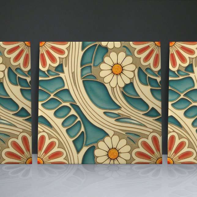 Azulejo De Cerâmica Padrões orgânicos Indígenas e cremes vermelhos (Criador carregado)