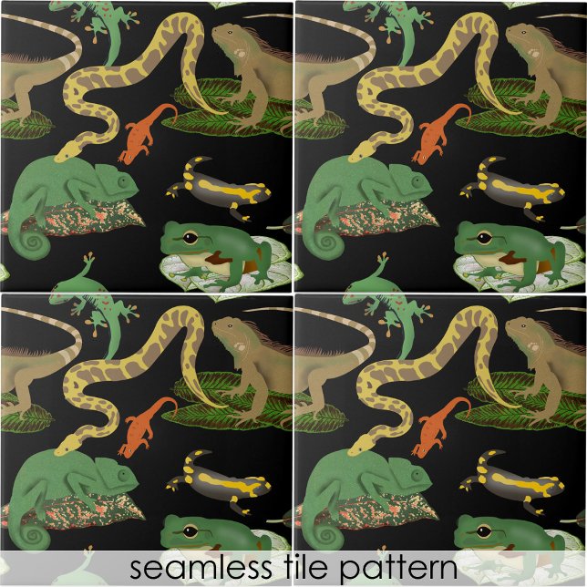 Azulejo De Cerâmica Padrões sem costura, Lagartos e Anfíbios (Reptile, Lizards & Amphibians Seamless Pattern Ceramic Tile)