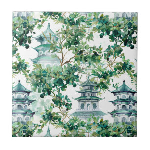 Azulejo De Cerâmica Pagodes Aquarela Floresta de Oliveira Paisagem Asi
