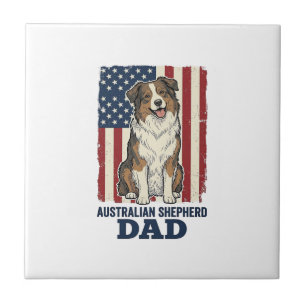 Azulejo De Cerâmica Pai do Australian Shepherd Patriótico Vetor Vintag