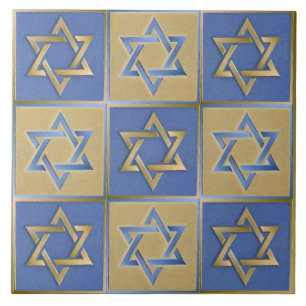 Azulejo De Cerâmica Painéis de Arte Estrela de Davi Azul Dourado