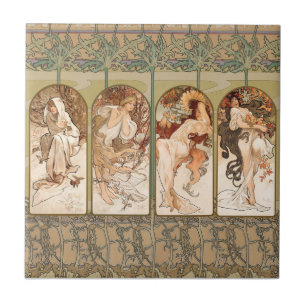 Azulejo De Cerâmica Painel Art Nouveau Quatro Estações de Alphonse Muc