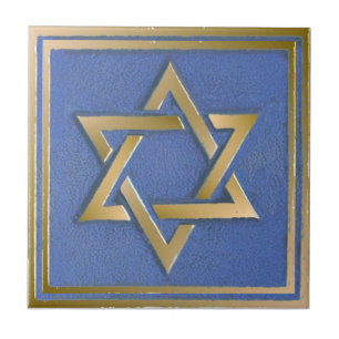 Azulejo De Cerâmica Painel de Arte Estrela de Davi Azul Dourado