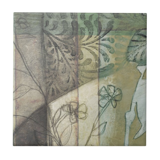 Azulejo De Cerâmica Painel de Jardim com Folhas, Flores e Grama (Frente)