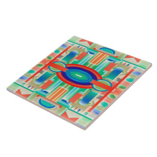 Azulejo De Cerâmica Painel Geo-Abstrato de Simetria Vibrante
