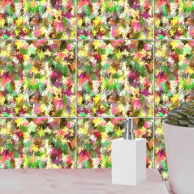 Azulejo De Cerâmica Paint Splatter Autumn Color deixa Abstrato (Paint Splatter Autumn Color Leaves Abstract Ceramic Tile)