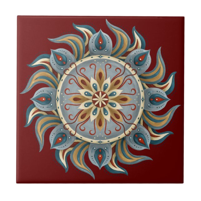 Azulejo De Cerâmica Painterly Mandala (Frente)