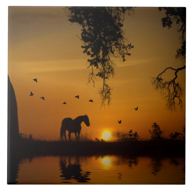 Azulejo De Cerâmica País da Árvore de Carvalho de Cavalo Atormentado (Frente)