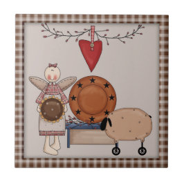 Azulejo De Cerâmica País Primitivo Ovinos e Anjos de Girassol