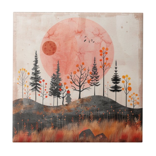 Azulejo De Cerâmica Paisagem Boho Abstrato (13) (Frente)