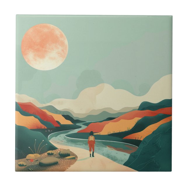 Azulejo De Cerâmica Paisagem Boho Abstrato (14) (Frente)