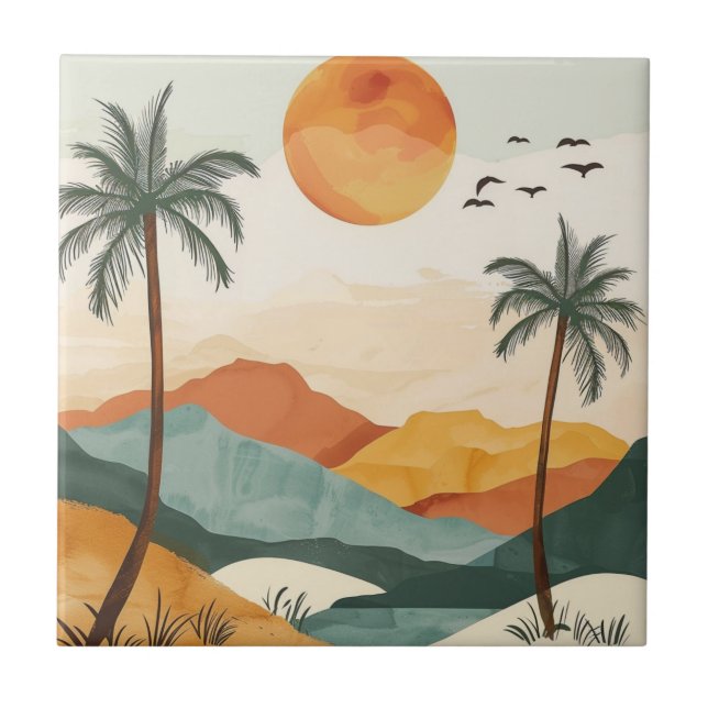 Azulejo De Cerâmica Paisagem Boho Abstrato (16) (Frente)