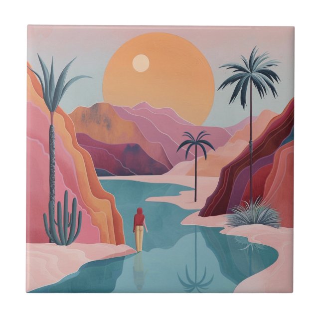 Azulejo De Cerâmica Paisagem Boho Abstrato (18) (Frente)