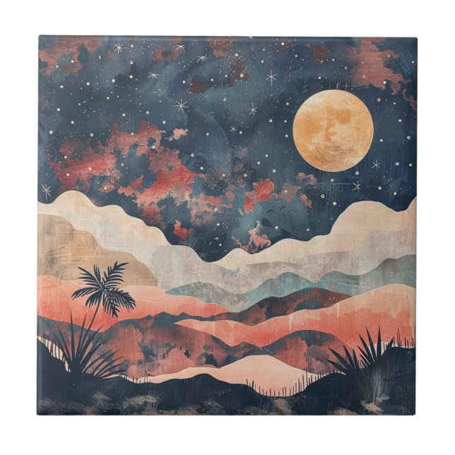 Azulejo De Cerâmica Paisagem Boho Abstrato (24) (Frente)