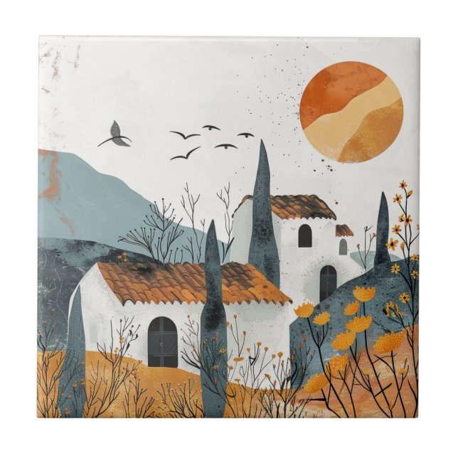 Azulejo De Cerâmica Paisagem Boho Abstrato (4) (Frente)