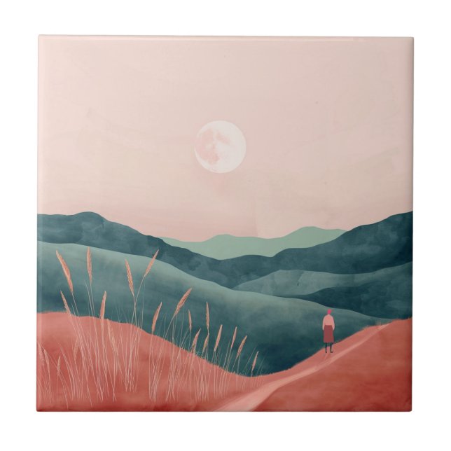 Azulejo De Cerâmica Paisagem Boho Abstrato (7) (Frente)