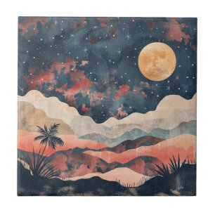 Azulejo De Cerâmica Paisagem Celestial Boho Deserto Índigo Cobre