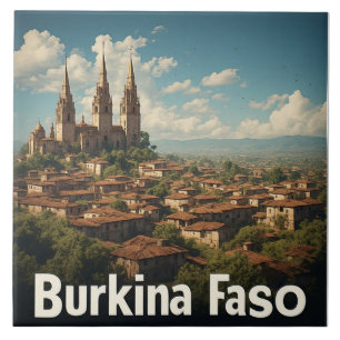 Azulejo De Cerâmica Paisagem Cênica e Vista da Aldeia do Burkina Faso