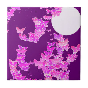 Azulejo De Cerâmica Paisagem com borboletas - orquídea, ametista