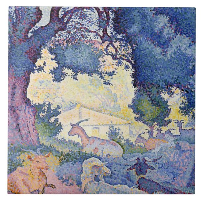 Azulejo De Cerâmica Paisagem com Caprinos (por Henri-Edmond Cross) (Frente)