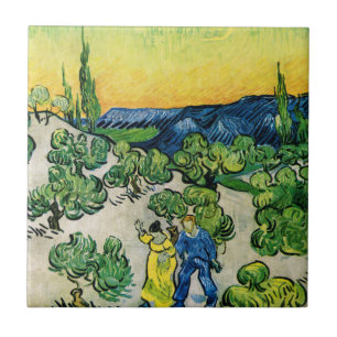 Azulejo De Cerâmica Paisagem com Casal Andando por Vincent van Gogh