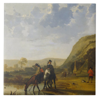 Azulejo De Cerâmica Paisagem com cavaleiros, Aelbert Cuyp do rio