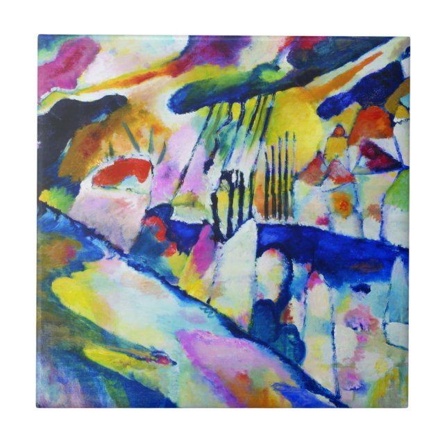 Azulejo De Cerâmica Paisagem com Chuva por Wassily Kandinsky (Frente)