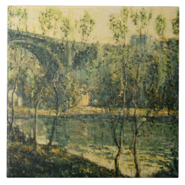 Azulejo De Cerâmica Paisagem com Rio e Ponte: Primavera Morning