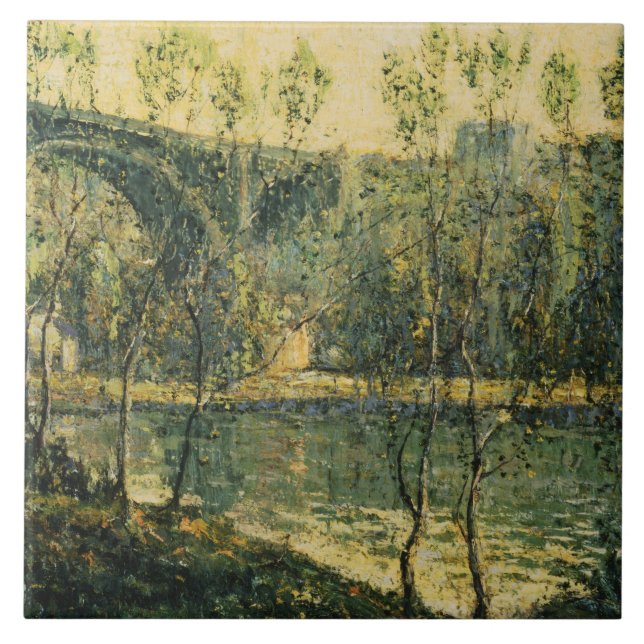Azulejo De Cerâmica Paisagem com Rio e Ponte: Primavera Morning (Frente)