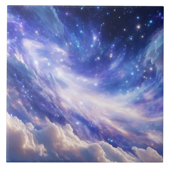 Azulejo De Cerâmica Paisagem Cósmica: Nebulosa Inundada e Noite Estrel (Frente)