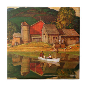 Azulejo De Cerâmica Paisagem da lagoa da fazenda pelo hidromel