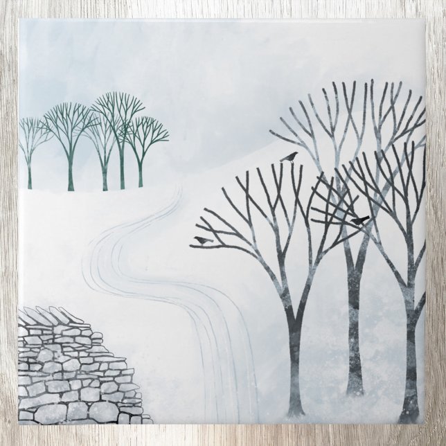 Azulejo De Cerâmica Paisagem da neve do inverno (Snowy landscape winter art ceramic tile)