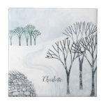 Azulejo De Cerâmica Paisagem da neve do inverno personalizada<br><div class="desc">Uma cena de inverno nevado com árvores e uma parede seca de pedra. Arte original de Nic Squirrell. Altere o nome para personalizar.</div>