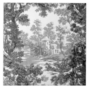Azulejo De Cerâmica Paisagem de Cottage Vintage Paisagem Toile-Black &