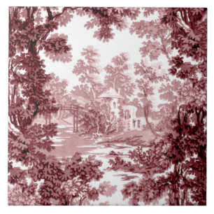 Azulejo De Cerâmica Paisagem de Cottage Vintage Paisagem Toile-Pink & 