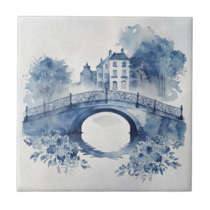 Azulejo De Cerâmica Paisagem de estilo Delft azul e branco