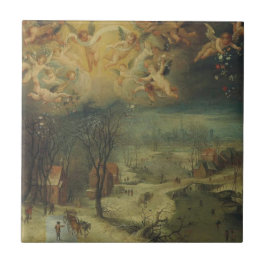 Azulejo De Cerâmica Paisagem De Inverno Com Aldeias Recolhendo Madeira