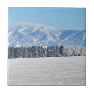 Azulejo De Cerâmica Paisagem de Inverno de Árvores, Neve e Montanhas