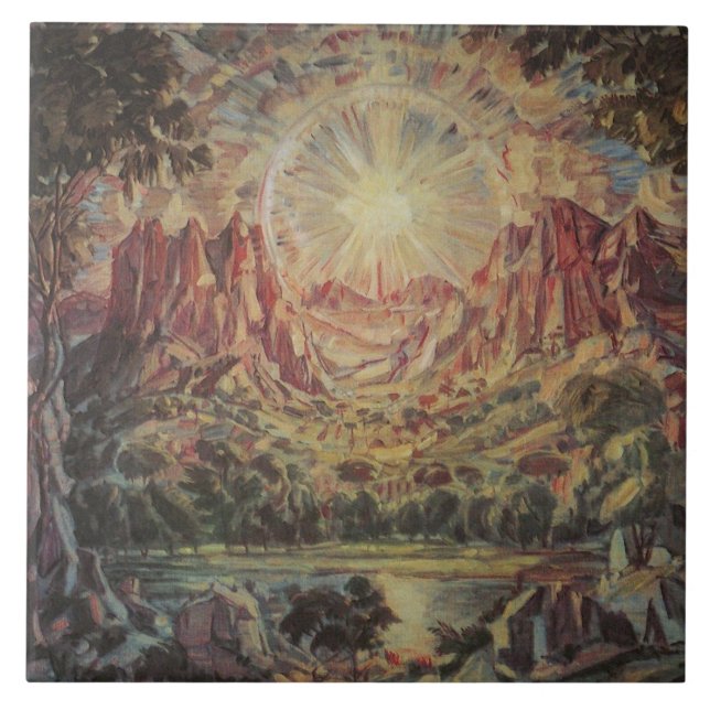 Azulejo De Cerâmica Paisagem de montanha (por Konstantin Bogaevsky) (Frente)