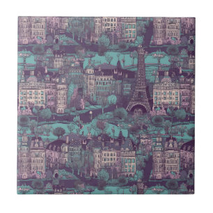 Azulejo De Cerâmica Paisagem de Paris na design de aqua vintage