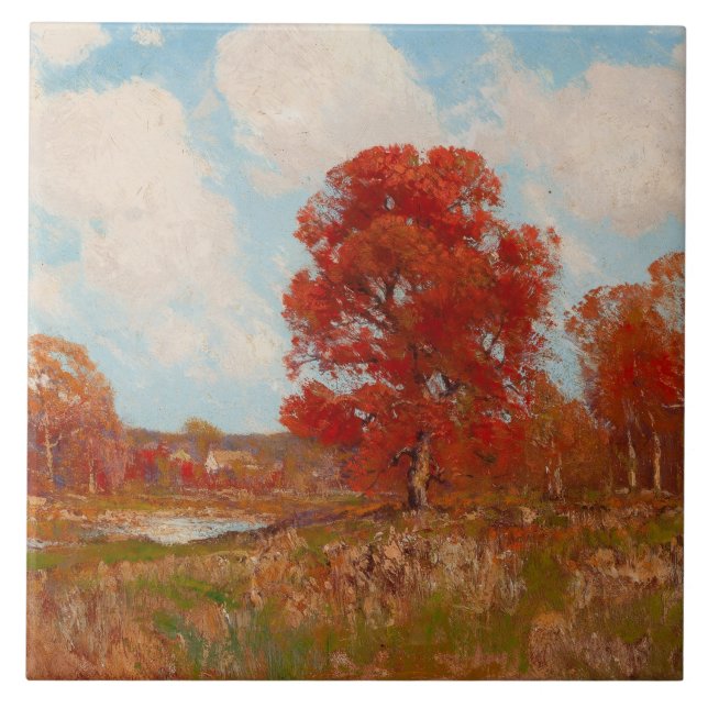 Azulejo De Cerâmica Paisagem de queda (cena rural no outono) (árvores  (Frente)