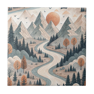 Azulejo De Cerâmica Paisagem de Rio Montanhoso Arte de Padrão Abstrato
