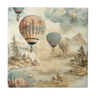 Azulejo De Cerâmica Paisagem de Viagem Antiga Balão Azul Retro