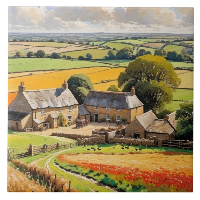 Azulejo De Cerâmica Paisagem do Campo Ver Paisagem da Cena Rústica (Frente)