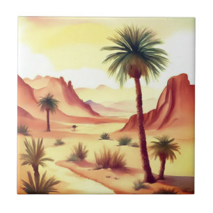 Azulejo De Cerâmica Paisagem do Deserto com Palmas de Data