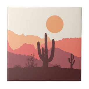 Azulejo De Cerâmica Paisagem do deserto mexicano burgundy e laranja